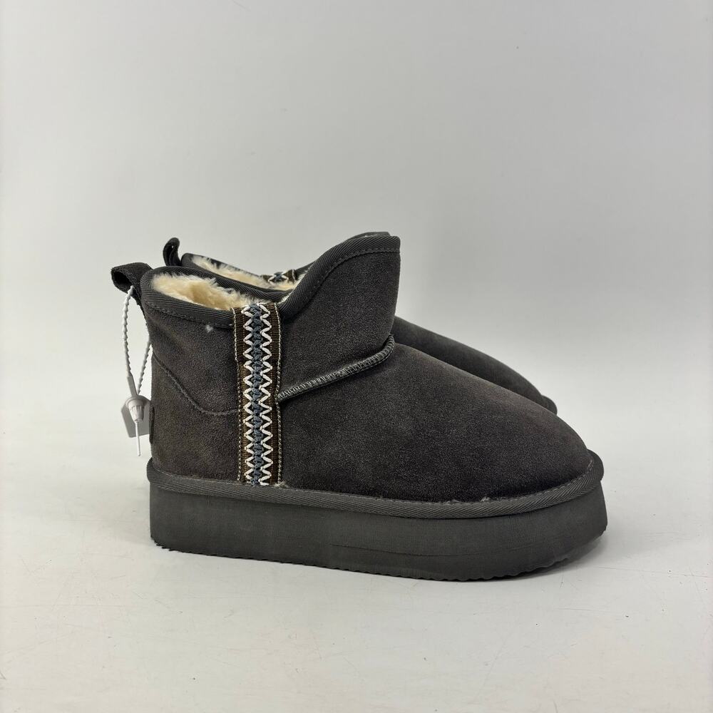 Women’s Suede Booties Size 7 Gray Genuine Leather Winter Comfort - Picture 5 of 12